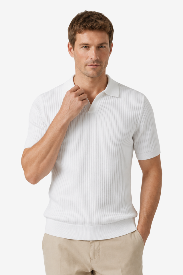 NOMU | Men's Ribbed Knit Polo Shirt – Modern Smart Casual Short Sleeve Top