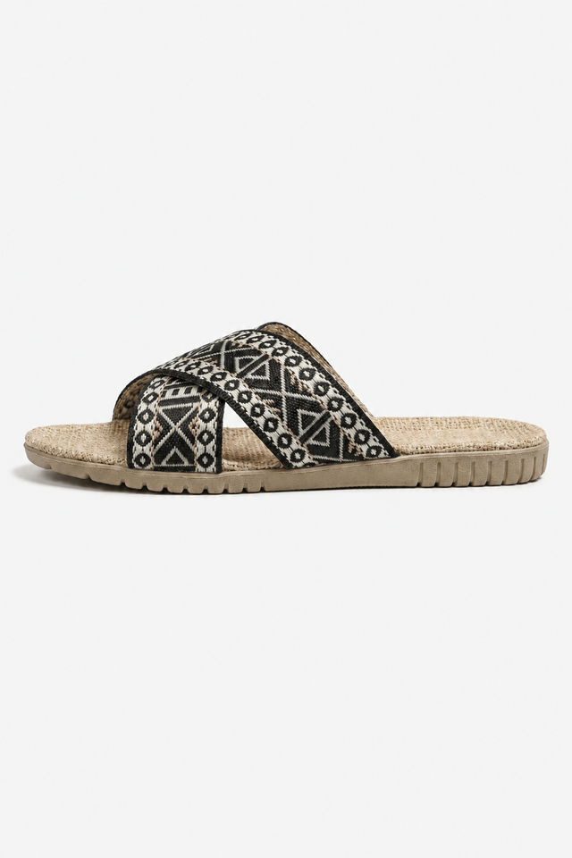 NOMU | Women’s Patterned Cross Strap Slide Sandals