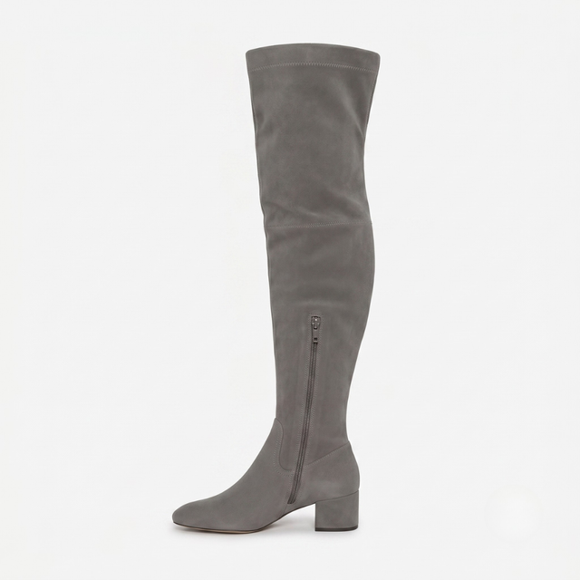 NOMU | Women's Over-the-Knee Stretch Boots – Minimalist Block Heel Thigh-High Boots