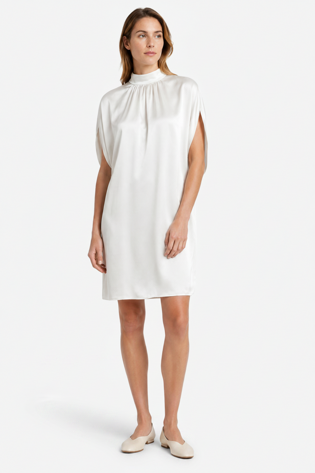 NOMU | Women's Shift Mini Dress – High Neck Cap Sleeve Loose Fit Design