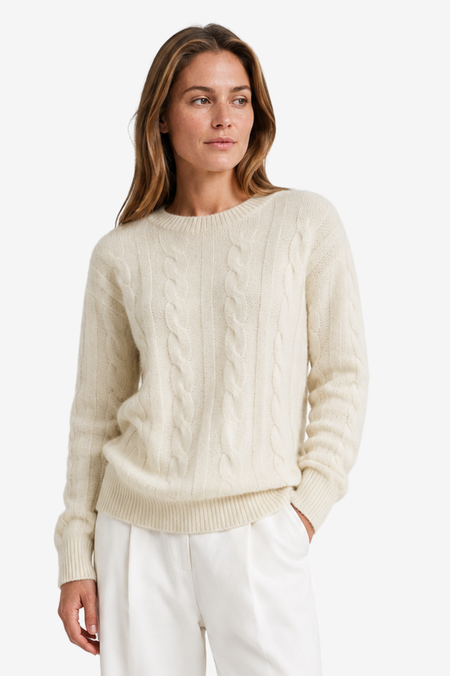 NOMU | Women's Cable Knit Sweater – Crew Neck Long Sleeve Cozy Design