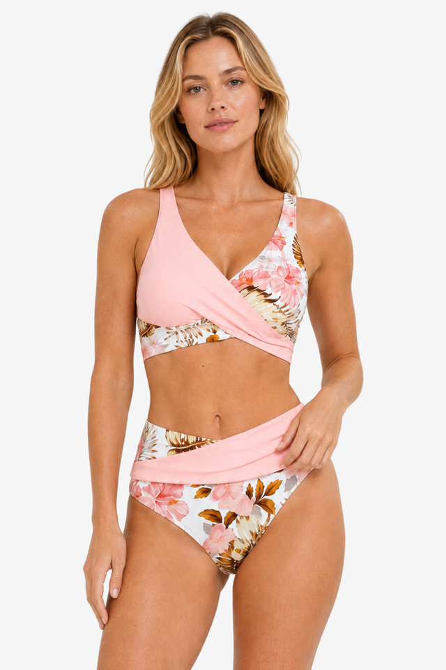NOMU | Women's Floral Cross Wrap Bikini Set – High Waist Two Piece Swimwear
