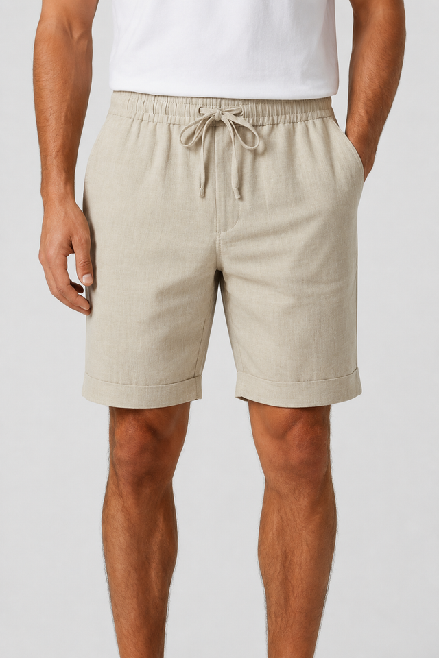 NOMU | Men's Linen Blend Drawstring Shorts – Casual Relaxed Summer Shorts