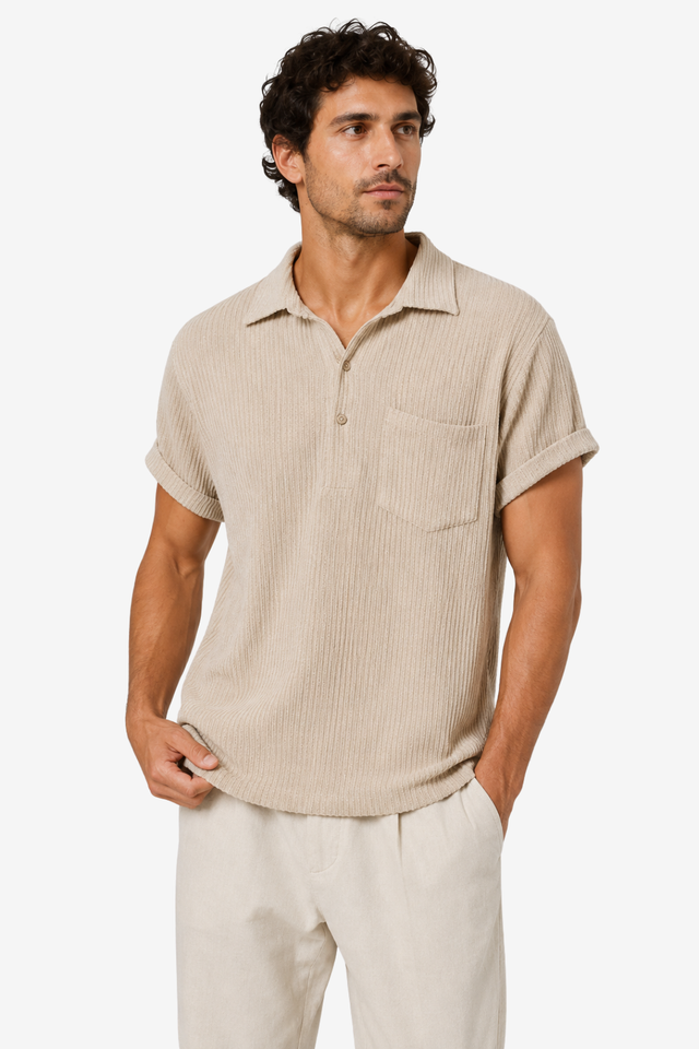 NOMU | Men's Ribbed Polo Shirt – Textured Short Sleeve Casual Fit
