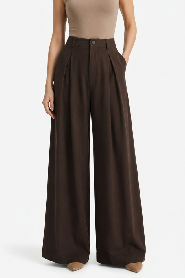 NOMU | Women's High-Waisted Wide Leg Trousers – Elegant Pleated Palazzo Pants