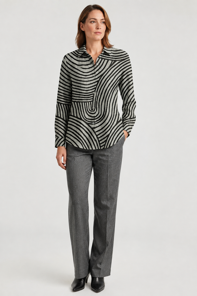 NOMU | Women’s Long Sleeve Abstract Print Button Blouse