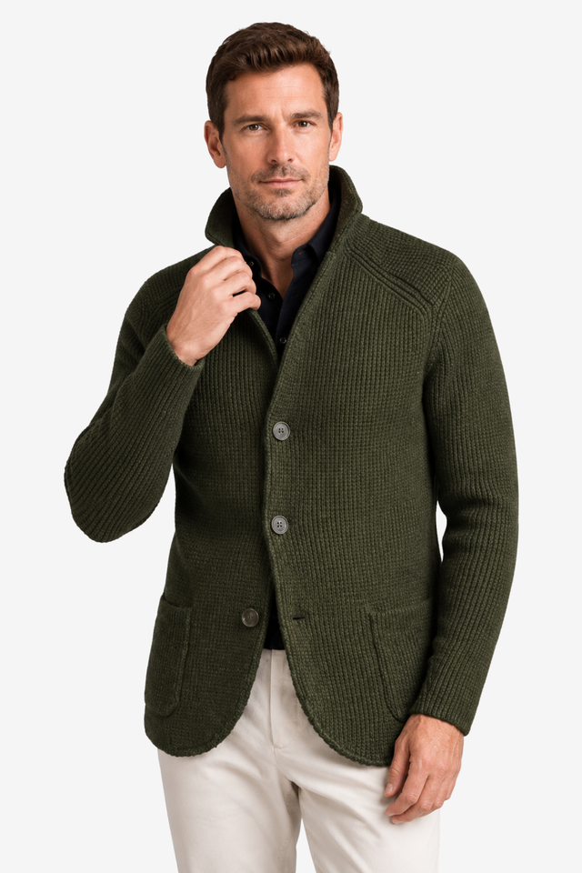 NOMU | Men's Textured Knit Blazer Cardigan – Smart Casual Button-Up Sweater Jacket