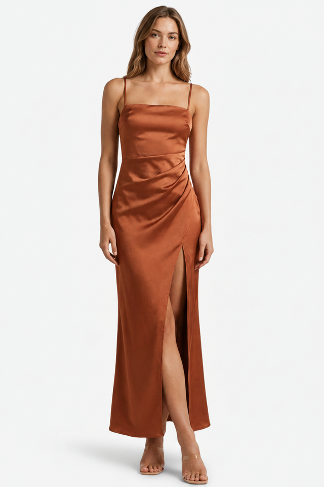 NOMU | Women's Satin Slip Maxi Dress – Elegant Spaghetti Strap Evening Dress