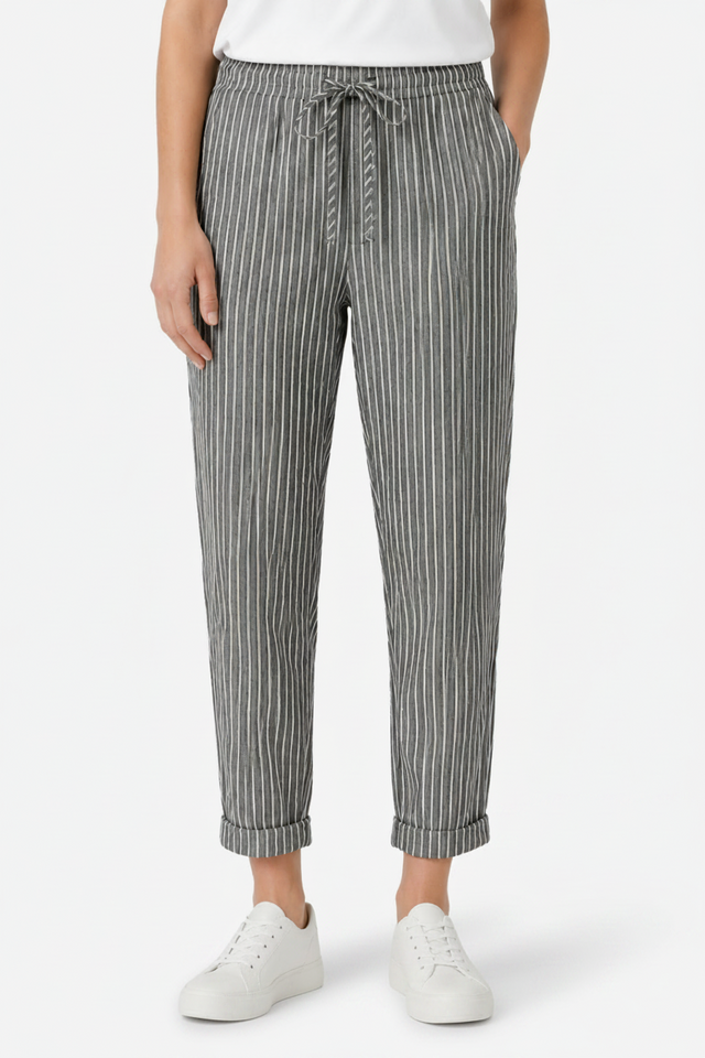 NOMU | Women's Striped Drawstring Pants – Relaxed Fit Casual Ankle Trousers