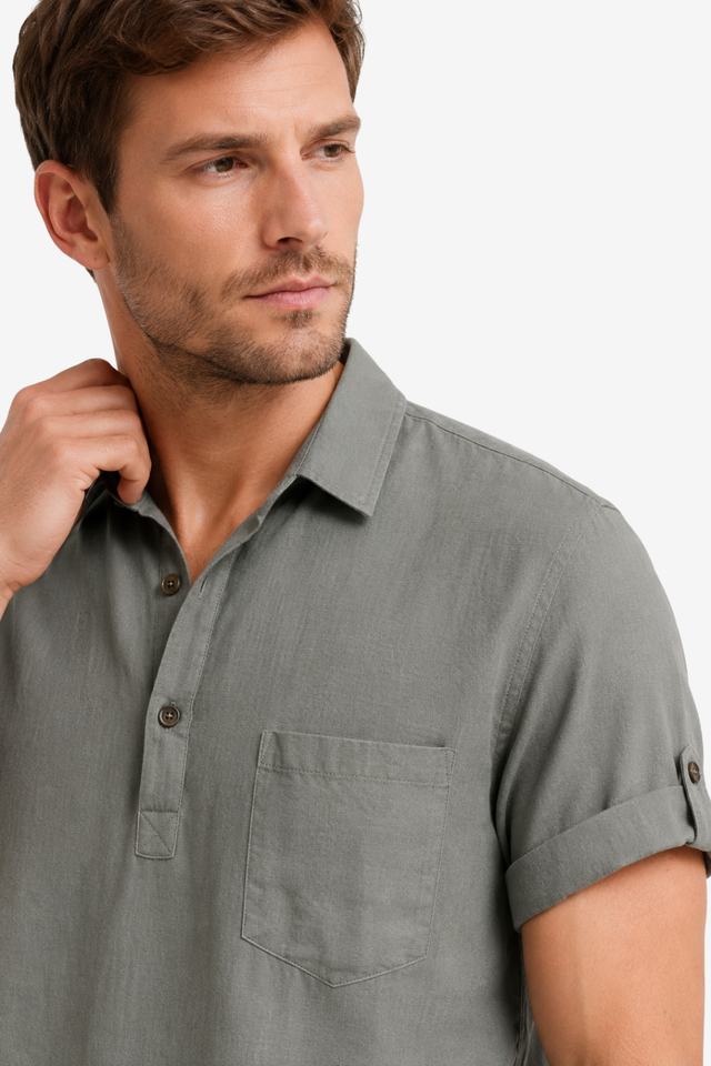 NOMU | Men's Short Sleeve Linen Polo Shirt – Relaxed Smart Casual Top