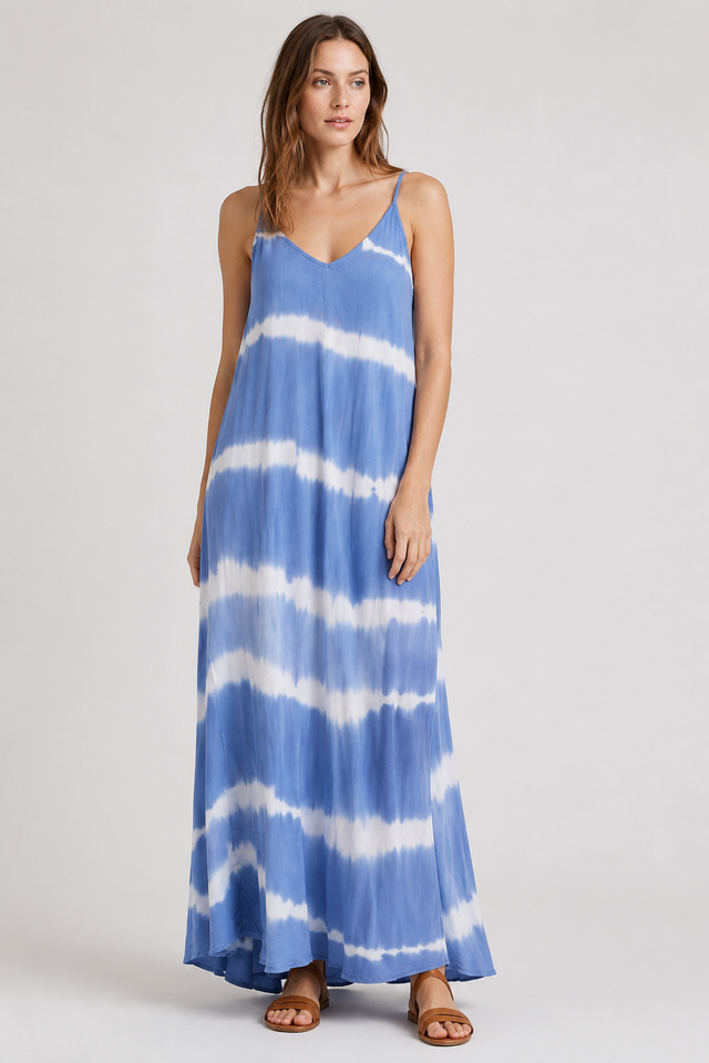 NOMU | Women's Tie Dye Maxi Dress – Spaghetti Strap V Neck Relaxed Fit Design