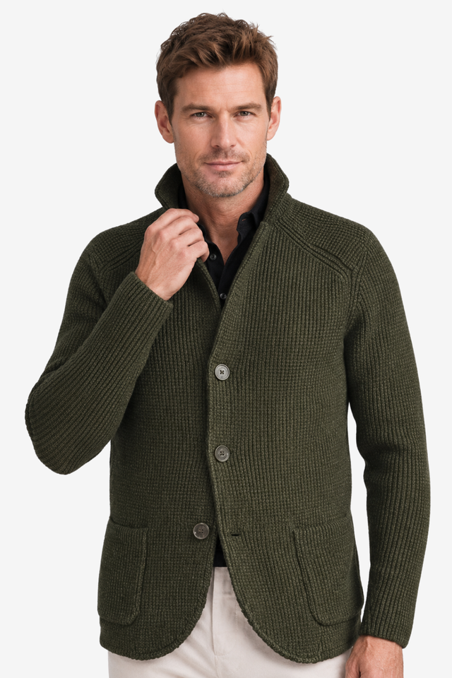 NOMU | Men's Knit Button Cardigan – Textured Smart Casual Sweater Jacket