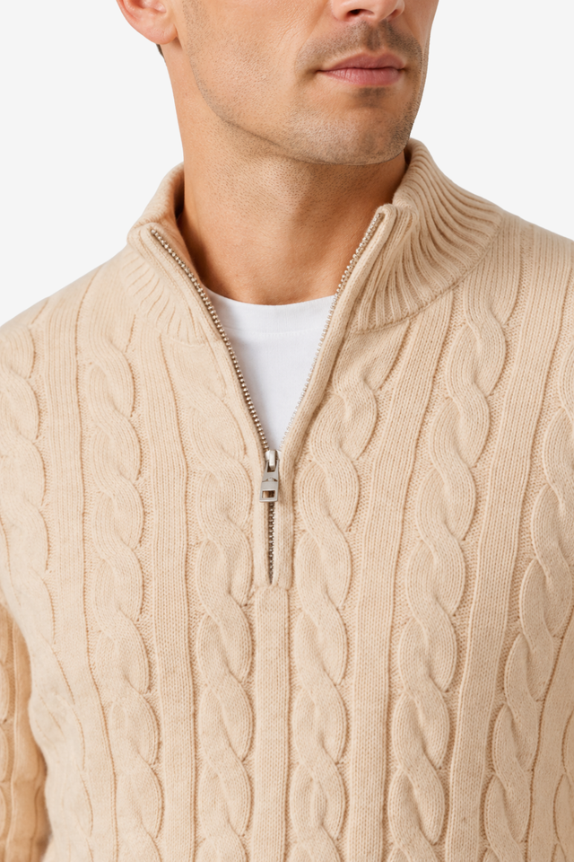 NOMU | Men's Cable Knit Quarter Zip Sweater – Classic Ribbed Pullover