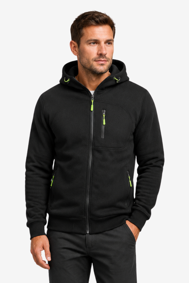 NOMU | Men's Zip-Up Fleece Jacket – Hooded Design with Multiple Zip Pockets