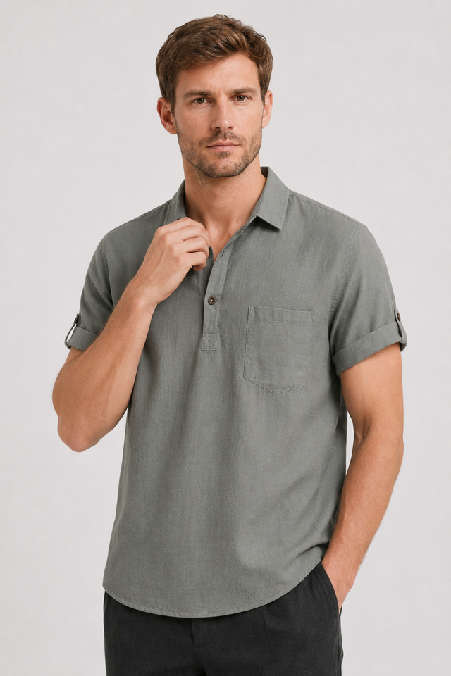 NOMU | Men's Short Sleeve Linen Polo Shirt – Relaxed Smart Casual Top