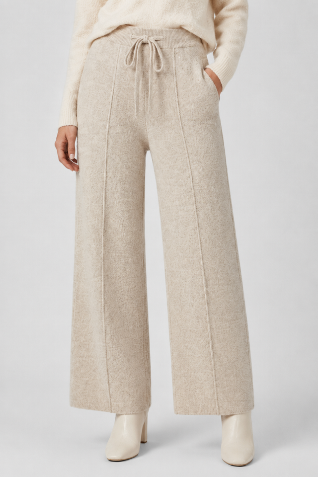 NOMU | Women's Knit Wide Leg Pants – Soft Drawstring Lounge Trousers