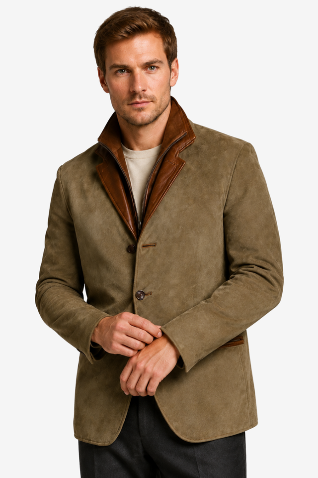 NOMU | Men's Two-Button Suit Jacket – Lapel Collar with Layered Zip Front