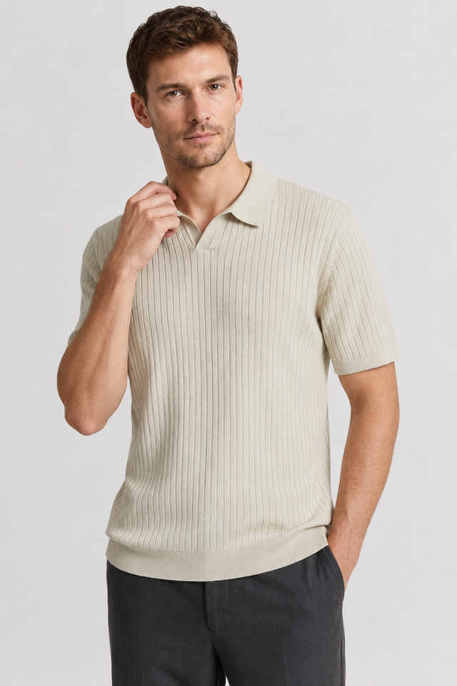 NOMU | Men's Ribbed Knit Polo Shirt – Minimalist Smart Casual Short Sleeve Top