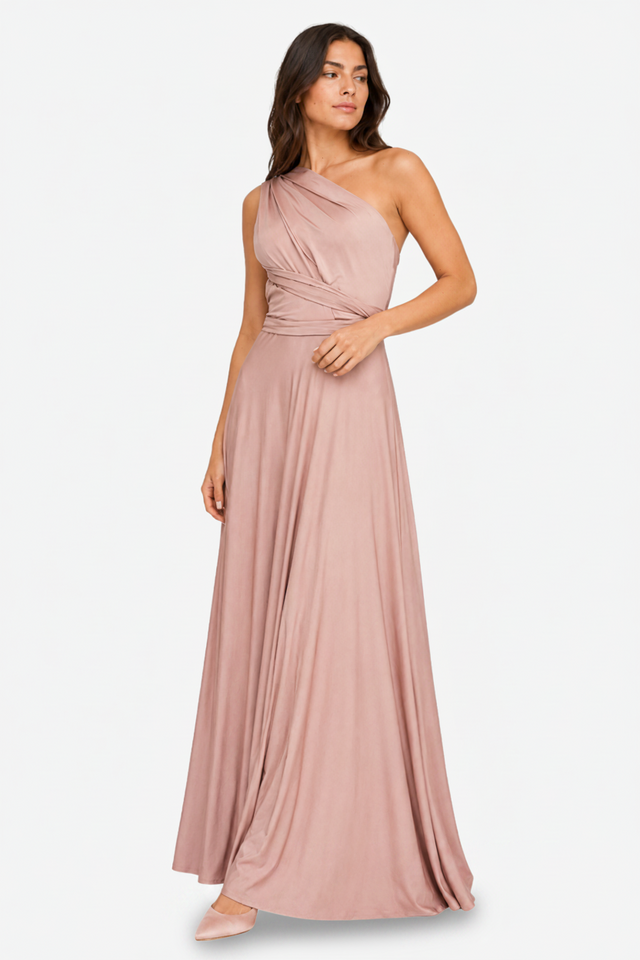 NOMU | Women's One Shoulder Maxi Dress – Sleeveless Draped Waist Relaxed Fit Design