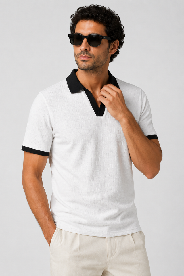 NOMU | Men's Textured Polo Shirt – Contrast Collar Casual Design