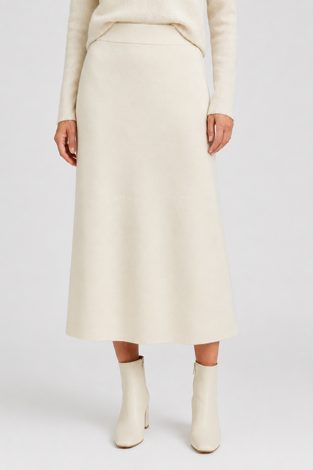 NOMU | Women's Knit A-Line Midi Skirt – Soft Minimalist Sweater Skirt