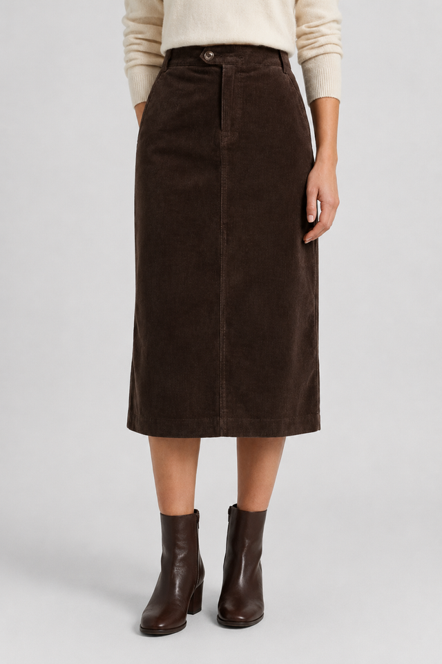 NOMU | Women's Corduroy Midi Skirt – High Waisted Straight Pencil Skirt