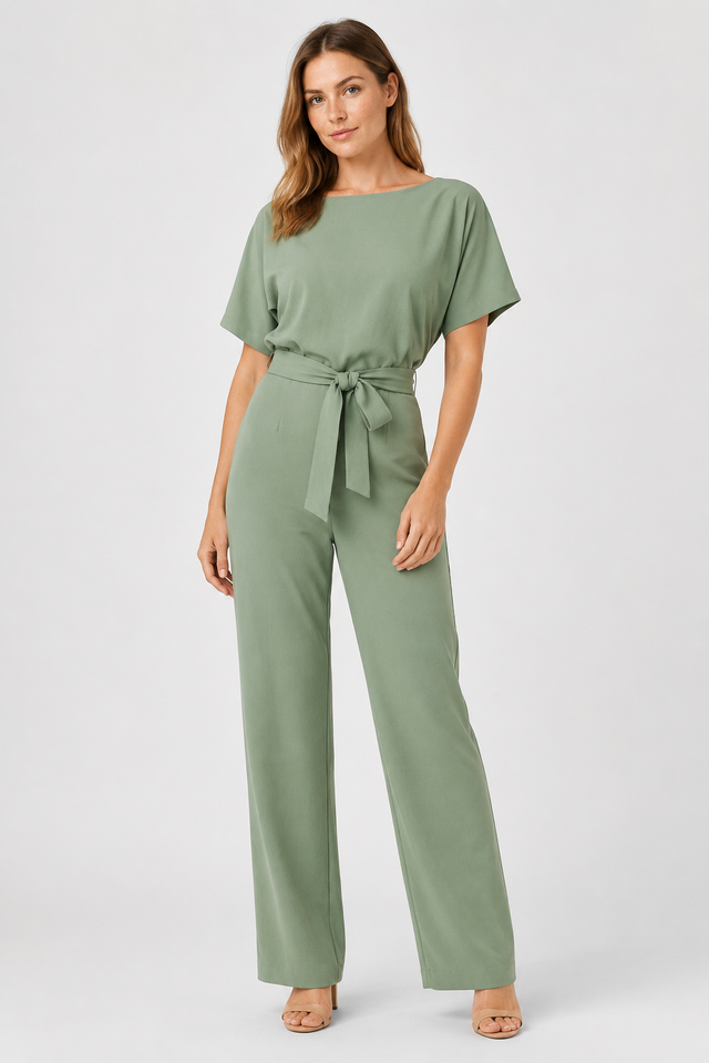 NOMU | Women's Minimalist Belted Wide-Leg Jumpsuit – Elegant Relaxed One-Piece Outfit