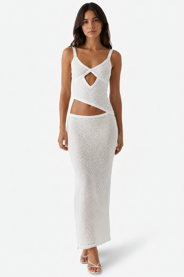 NOMU | Women's Cut-Out Maxi Dress – Sleeveless Crisscross Knit Bodycon Design