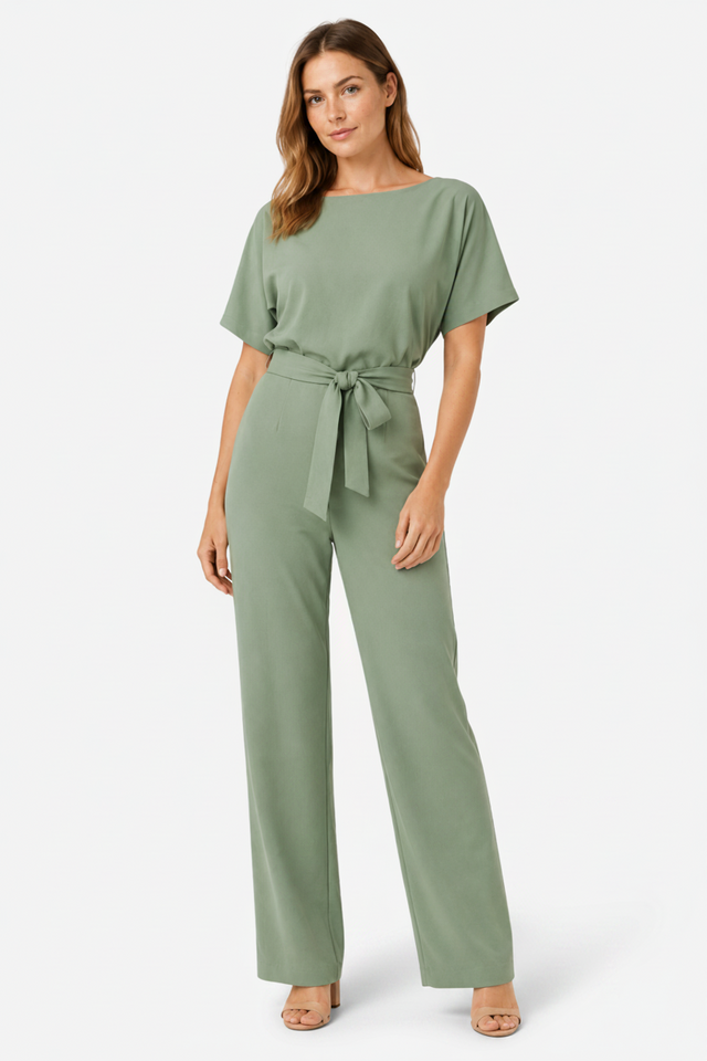 NOMU | Women's Minimalist Belted Wide-Leg Jumpsuit – Elegant Relaxed One-Piece Outfit