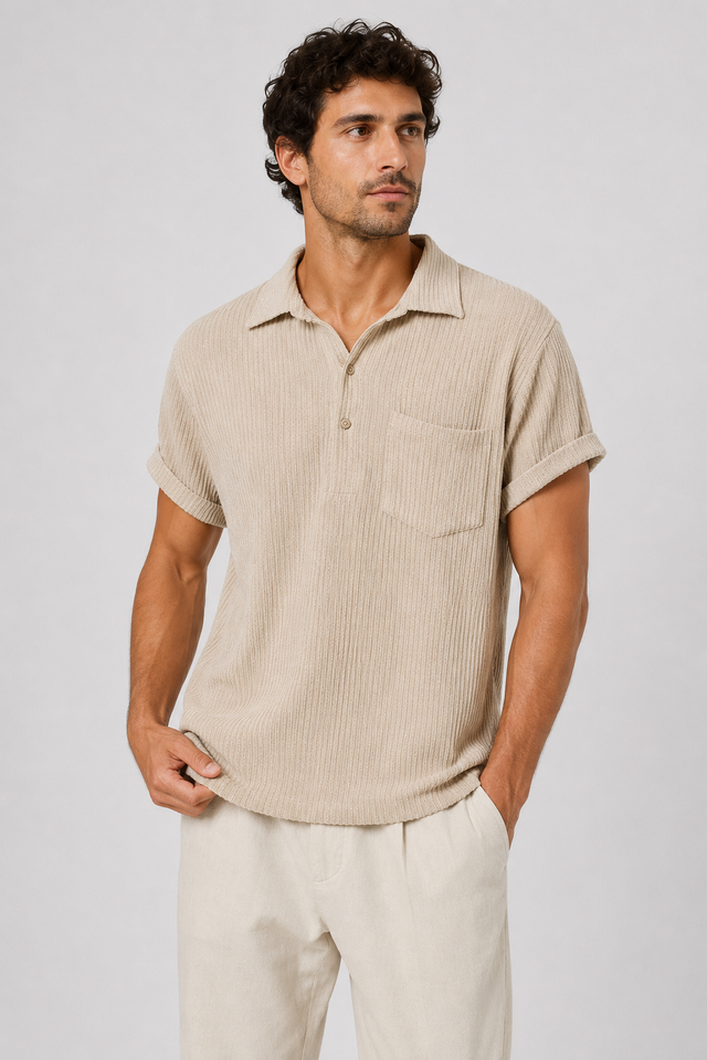 NOMU | Men's Ribbed Polo Shirt – Textured Short Sleeve Casual Fit