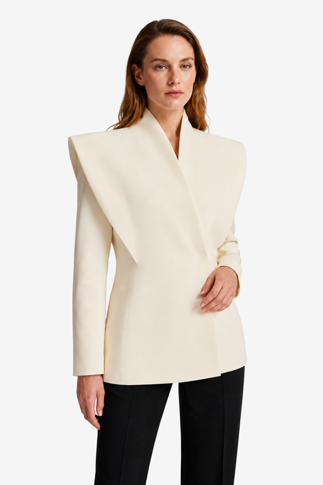 NOMU | Women's Structured Shoulder Blazer – Angular Front Design with Long Sleeves
