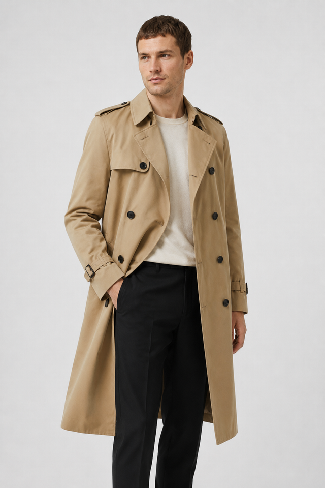 NOMU | Men's Classic Double-Breasted Trench Coat – Timeless Tailored Outerwear