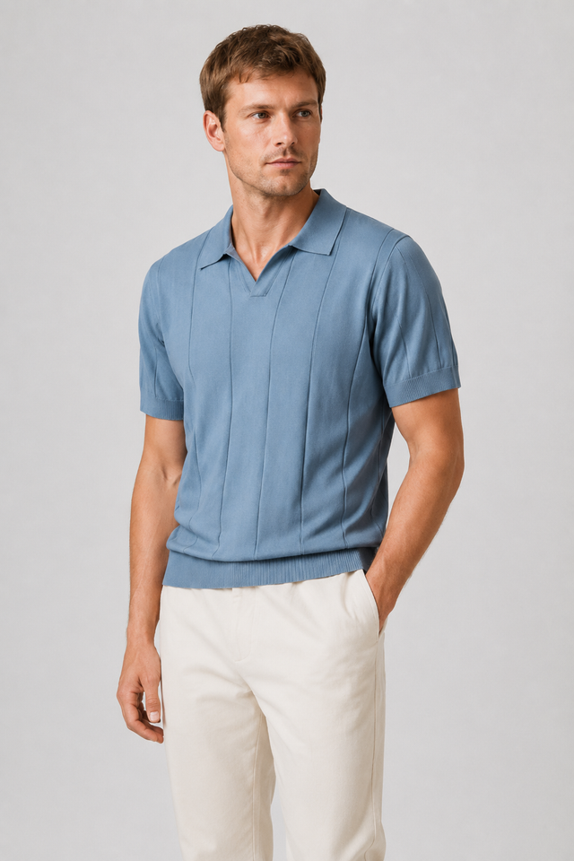 NOMU | Men's Knit Polo Shirt – Vertical Ribbed Casual Design