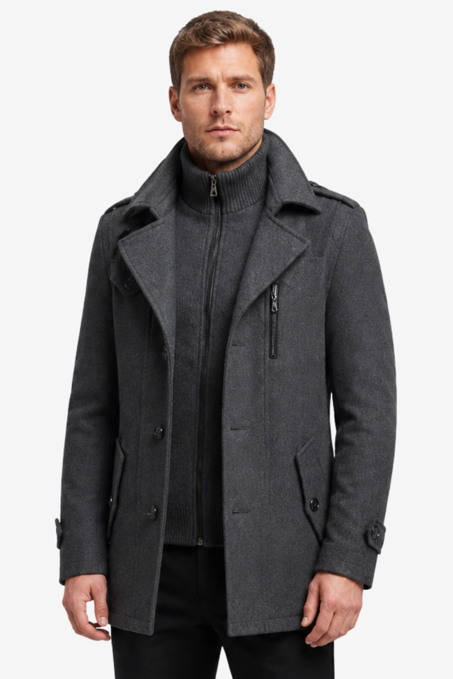 NOMU | Men's Two Piece Coat – Layered High Neck Tailored Design