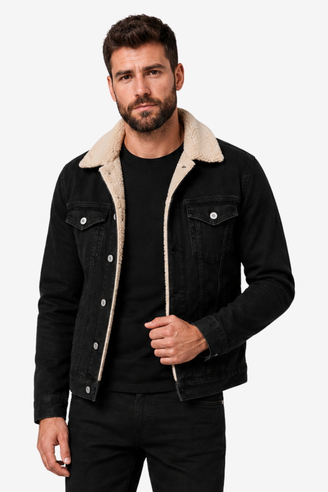 NOMU | Men's Denim Jacket – Sherpa Collar Button Front Casual Design