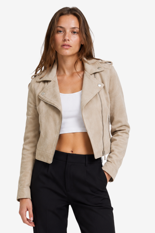 NOMU | Women's Leather Jacket – Cropped Biker Zip Front Design