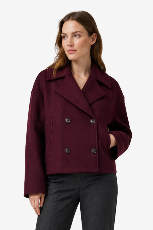 NOMU | Women's Double-Breasted Cropped Jacket – Wide Lapel Collar and Relaxed Boxy Fit