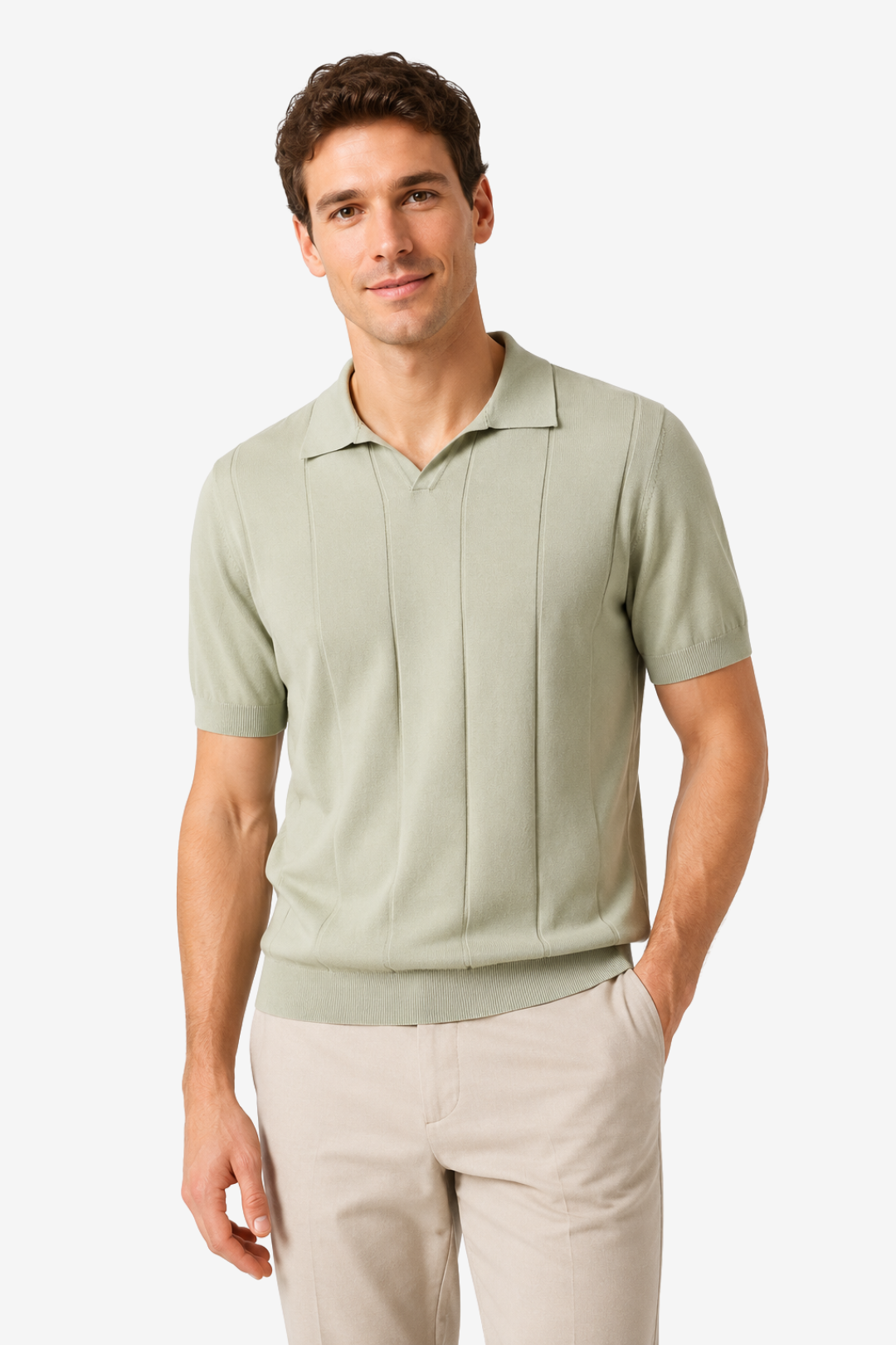 NOMU | Men's Knit Polo Shirt – Vertical Ribbed Casual Design