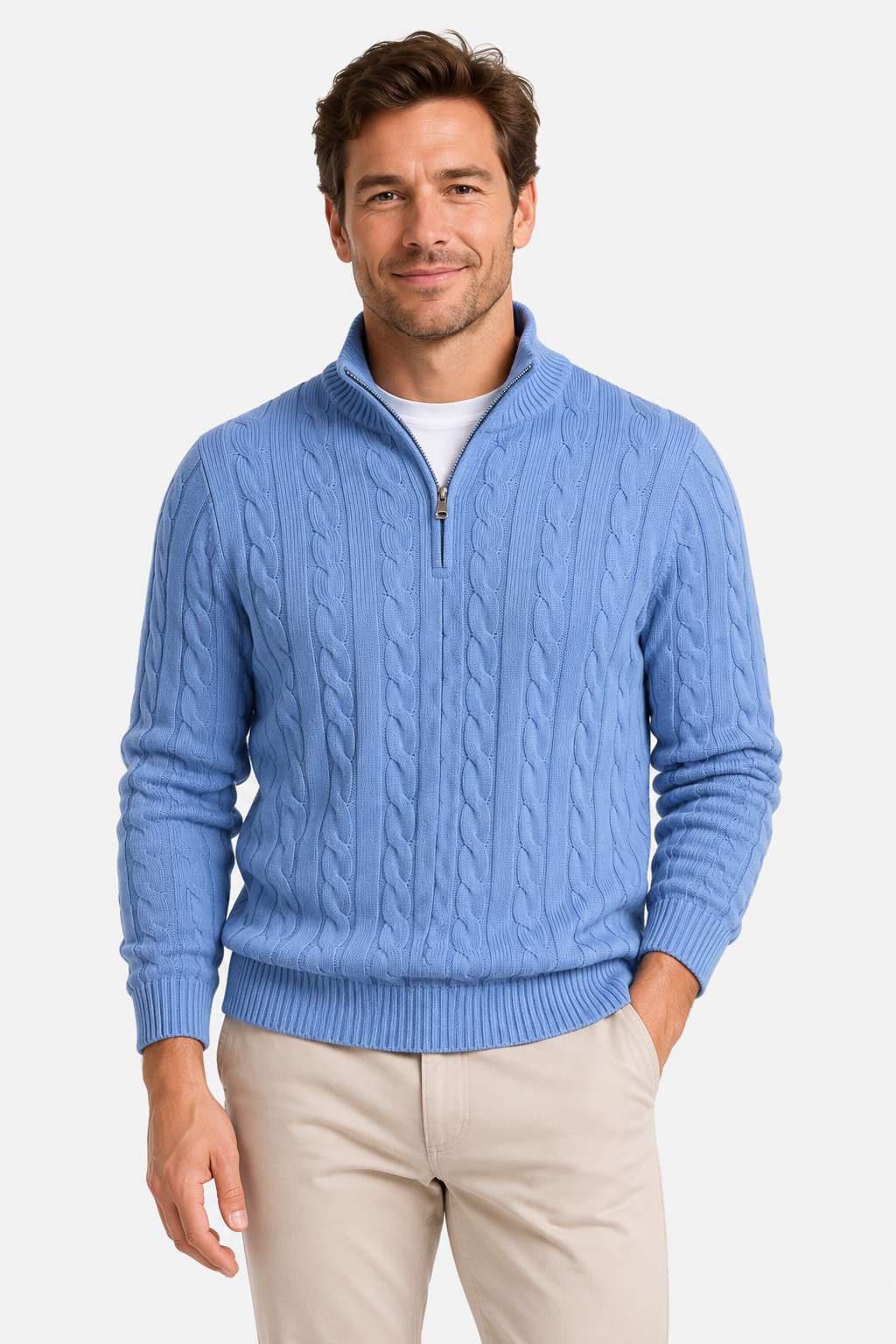 NOMU | Men's Cable Knit Quarter Zip Sweater – Classic Ribbed Pullover