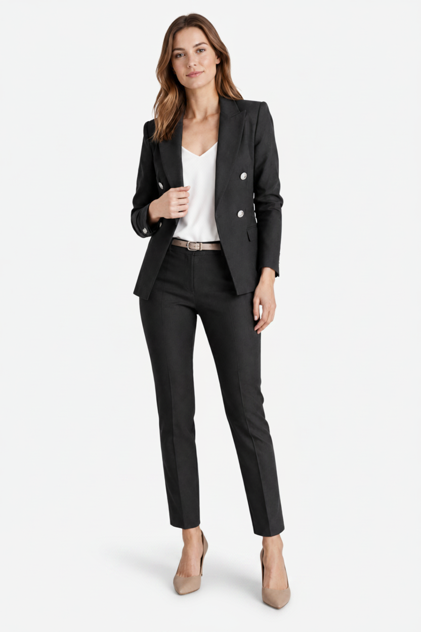 NOMU | Women's Two Piece Suit Set – Double-Breasted Blazer Tailored Trousers Design