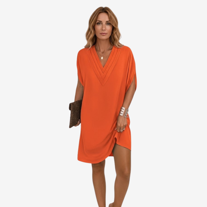 NOMU | Women's Casual V-Neck Loose Mini Dress – Comfortable Short Sleeve Everyday Dress