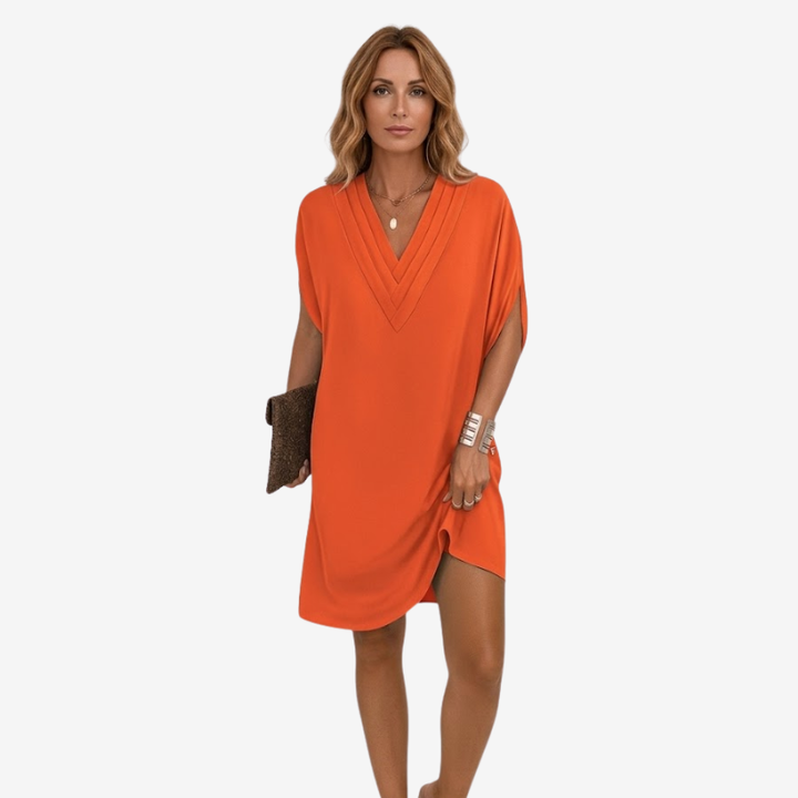 NOMU | Women's Casual V-Neck Loose Mini Dress – Comfortable Short Sleeve Everyday Dress