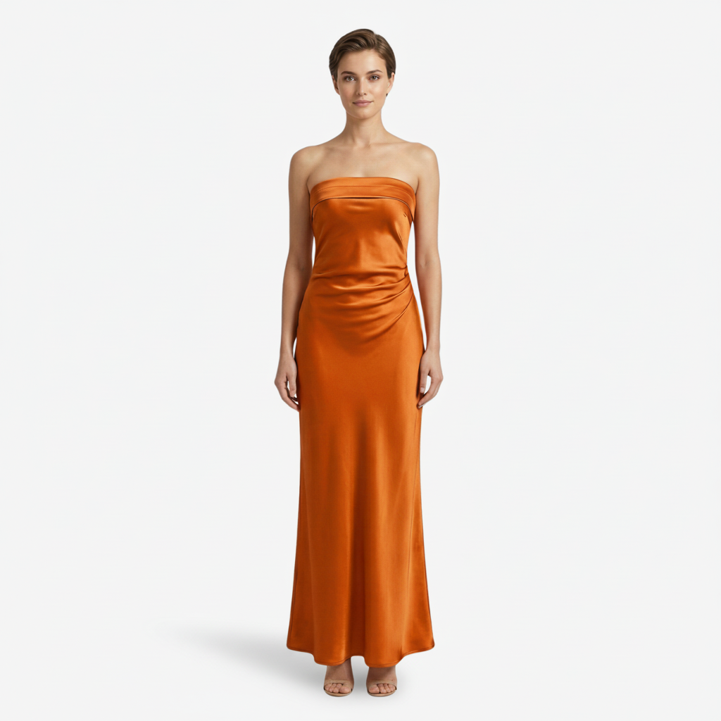 NOMU | Women's Strapless Satin Maxi Dress – Elegant Minimalist Evening Gown