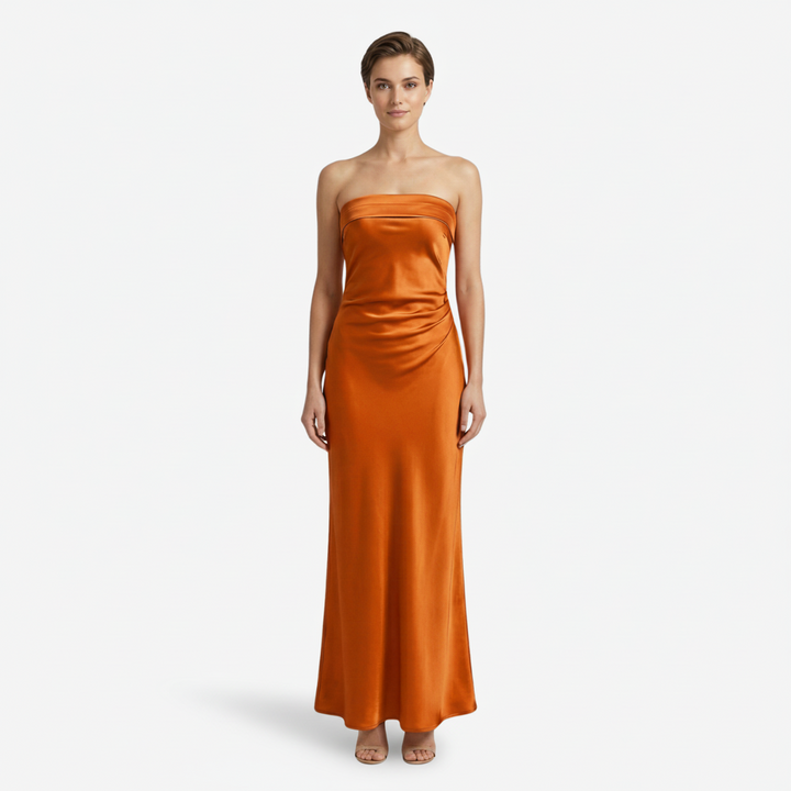 NOMU | Women's Strapless Satin Maxi Dress – Elegant Minimalist Evening Gown