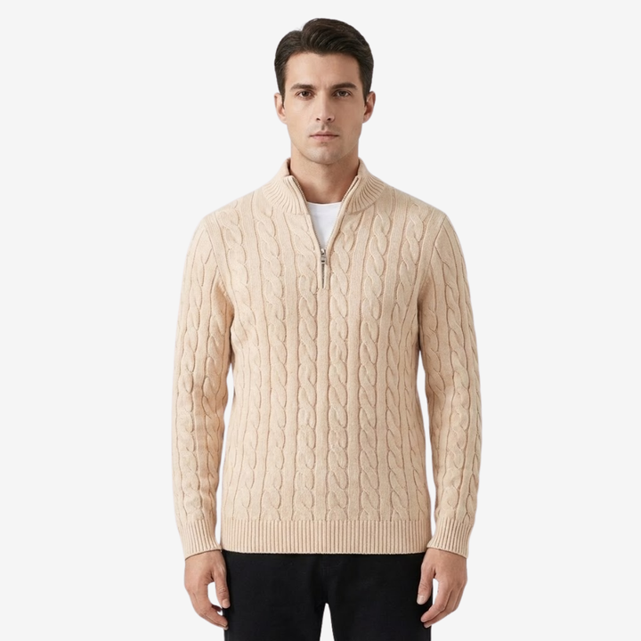 NOMU | Men's Cable Knit Quarter Zip Sweater – Classic Ribbed Pullover