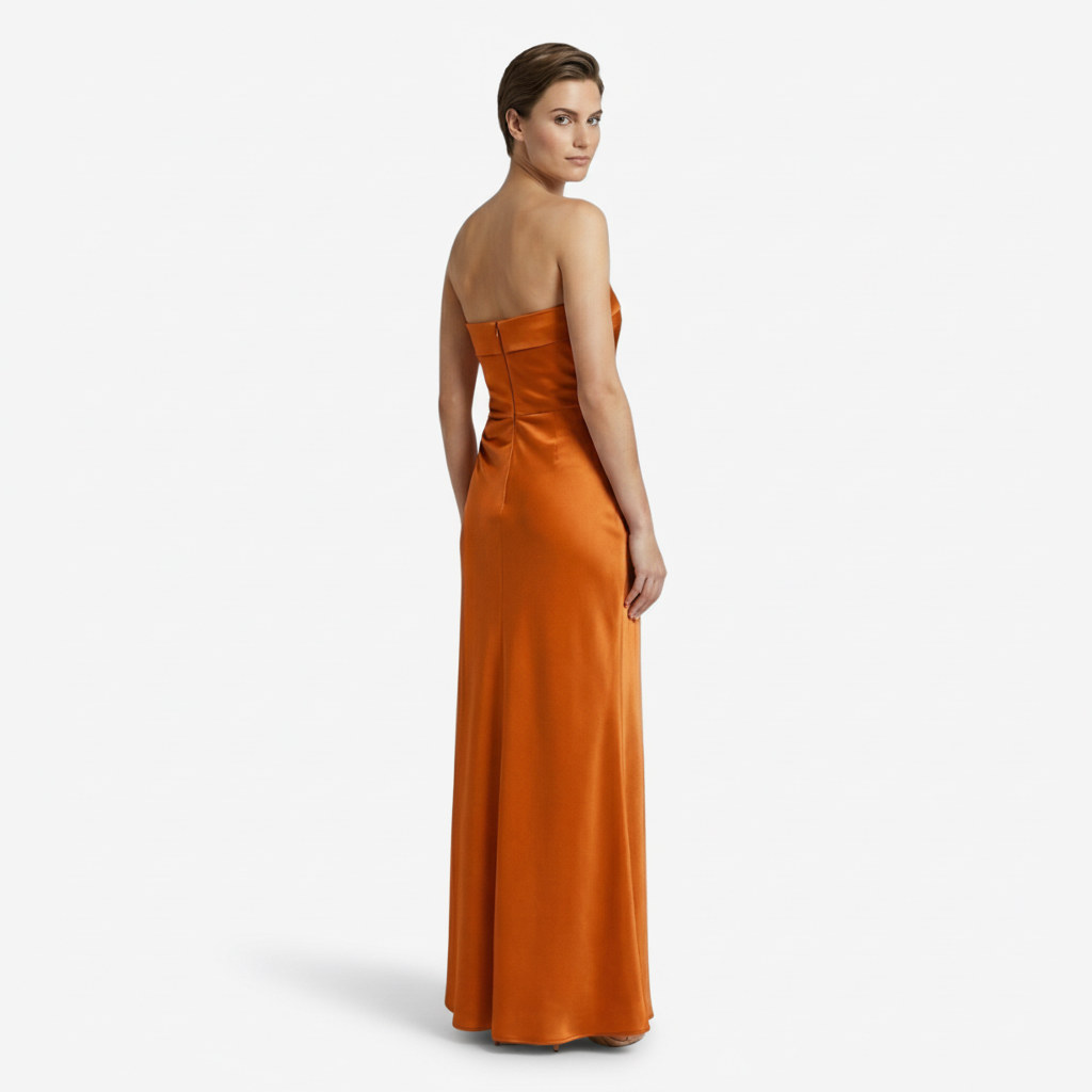 NOMU | Women's Strapless Satin Maxi Dress – Elegant Minimalist Evening Gown