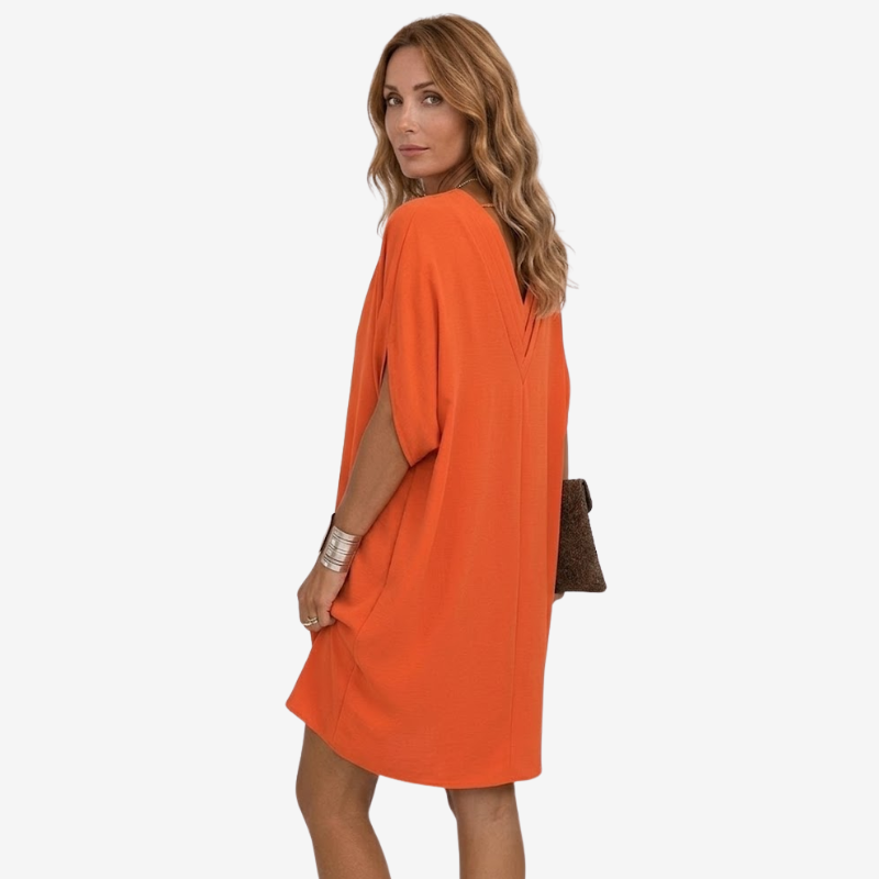 NOMU | Women's Casual V-Neck Loose Mini Dress – Comfortable Short Sleeve Everyday Dress