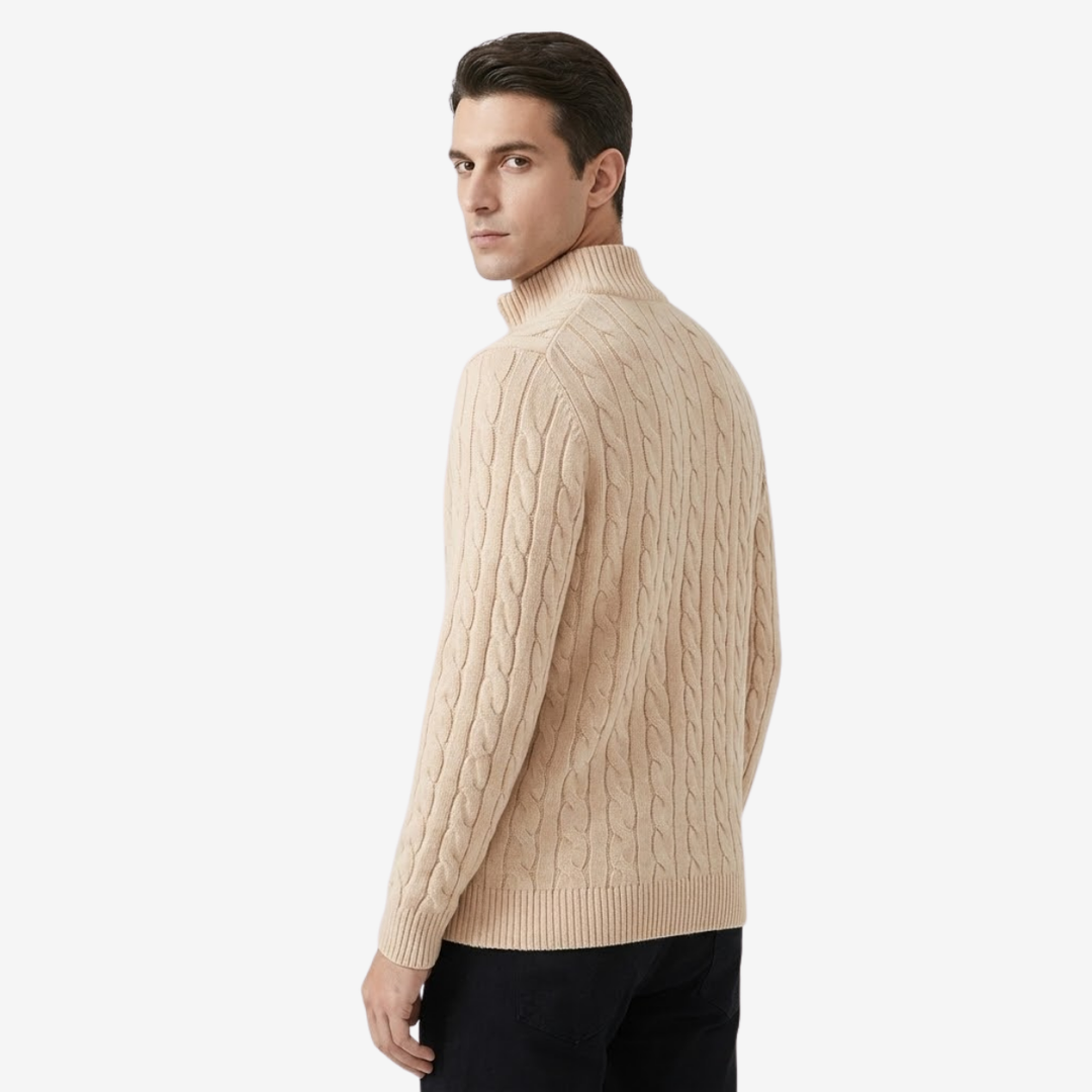 NOMU | Men's Cable Knit Quarter Zip Sweater – Classic Ribbed Pullover