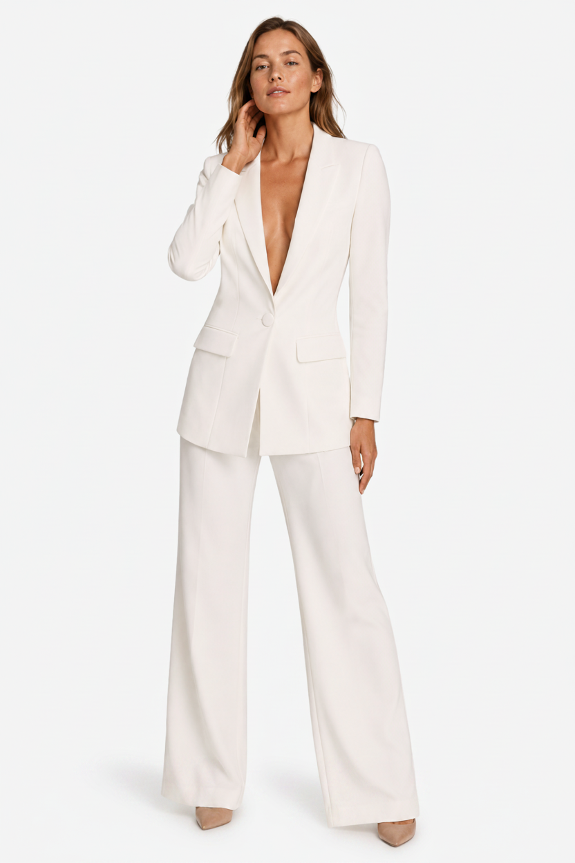 NOMU | Women's Two Piece Suit Set – Single Button Blazer Wide Leg Trousers Design