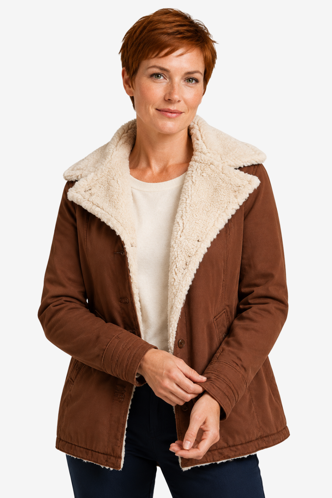 NOMU | Women's Long Sleeved Winter Coat – Fleece Lining with Wide Collar and Button Front Design